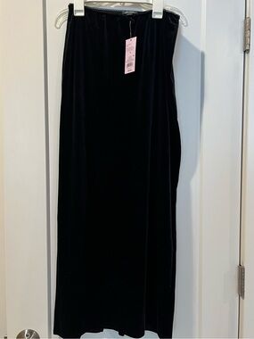 NWT Black Velvet Maxi Skirt with Slit in Back